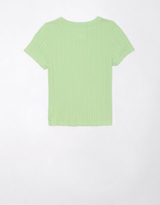 AE Cropped Pointelle-Knit Hey Baby Tee