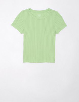 AE Cropped Pointelle-Knit Hey Baby Tee