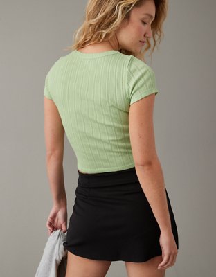 AE Cropped Pointelle Hey Baby Tee