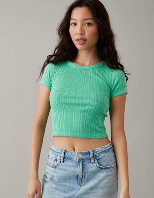 AE Cropped Pointelle Hey Baby Tee