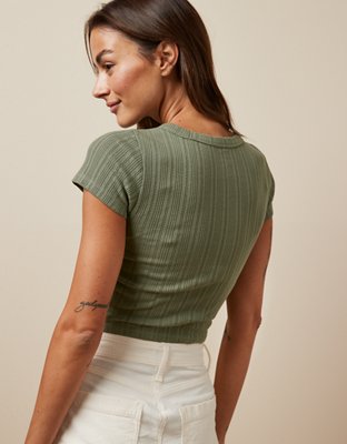 AE Cropped Pointelle Hey Baby Tee