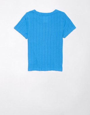 AE Cropped Pointelle-Knit Hey Baby Tee