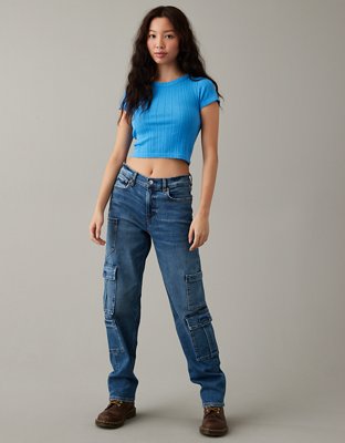 AE Cropped Pointelle-Knit Hey Baby Tee