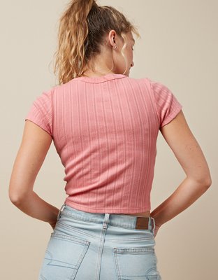 AE Cropped Pointelle Hey Baby Tee