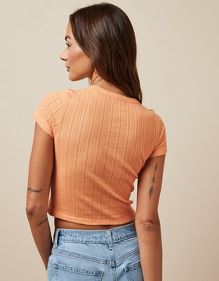 AE Cropped Pointelle Hey Baby Tee