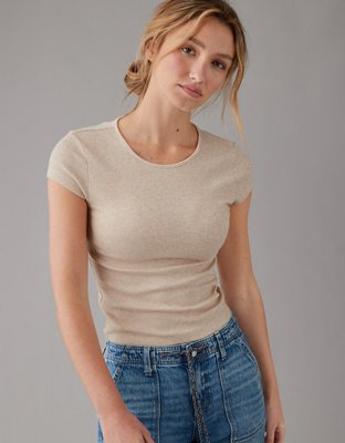 Aerie Just Add Leggings Women's Size L Pink Tee T-Shirt Top Short Sleeve  Soft
