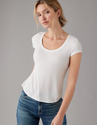 AE Soft & Sexy Short-Sleeve Scoop Neck Ribbed T-Shirt