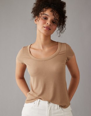 AE Soft & Sexy Short-Sleeve Scoop Neck Ribbed T-Shirt