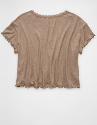 AE Soft & Sexy V-Neck Cropped Waffle T-Shirt