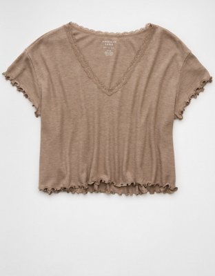 AE Soft & Sexy V-Neck Cropped Waffle T-Shirt
