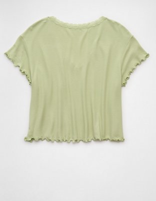 AE Soft & Sexy V-Neck Cropped Waffle T-Shirt