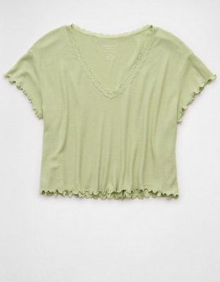 AE Soft  Sexy V-Neck Cropped Waffle T-Shirt