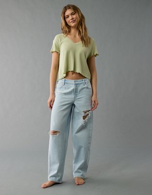 AE Soft & Sexy T-shirt Cortada con Escote V y Textura tipo Waffle