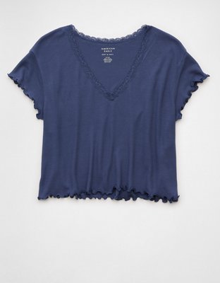 AE Soft & Sexy V-Neck Cropped Waffle T-Shirt