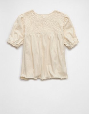 T-shirt à col montant à smocks et à manches bouffantes Vive le soleilAE