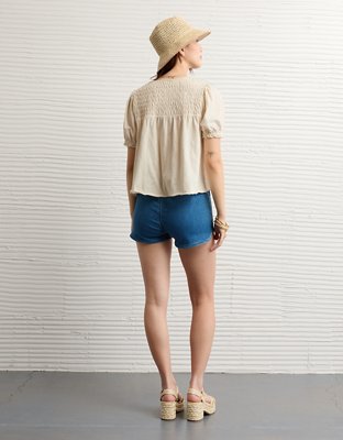 AE Sunchaser High Neck Puff Sleeve Smocked T-Shirt