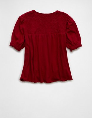 AE Sunchaser High Neck Puff Sleeve Smocked T-Shirt