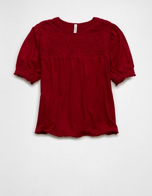 AE Sunchaser High Neck Puff Sleeve Smocked T-Shirt