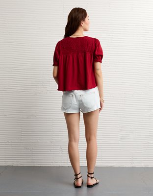 AE Sunchaser High Neck Puff Sleeve Smocked T-Shirt