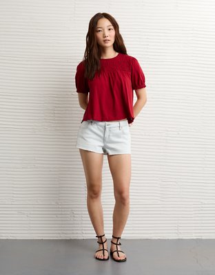 AE Sunchaser High Neck Puff Sleeve Smocked T-Shirt