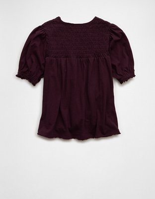 AE Sunchaser High Neck Puff Sleeve Smocked T-Shirt