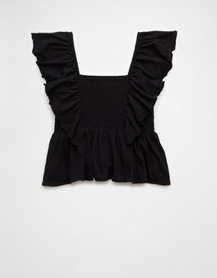 AE Sunchaser Knit Flutter Sleeve Babydoll Shirt