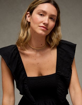 AE Sunchaser Camisa Estilo Babydoll Tejida con Mangas con Ondas