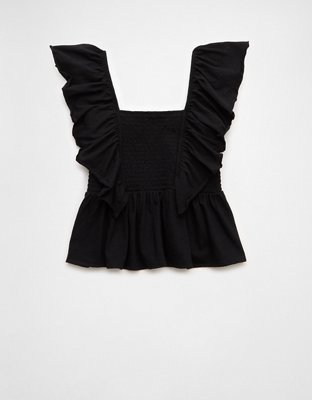 AE Sunchaser Knit Flutter Sleeve Babydoll Shirt