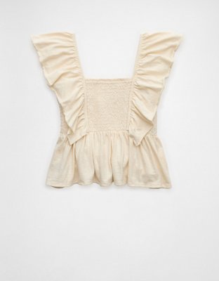 AE Sunchaser Knit Flutter Sleeve Babydoll Shirt