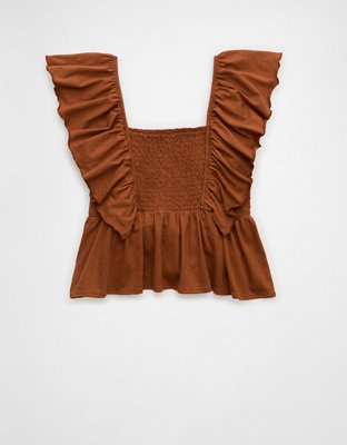 AE Sunchaser Knit Flutter Sleeve Babydoll Shirt