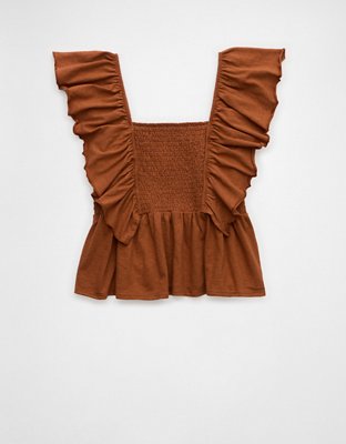 AE Sunchaser Knit Flutter Sleeve Babydoll Shirt