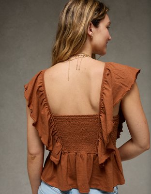 AE Sunchaser Knit Flutter Sleeve Babydoll Shirt