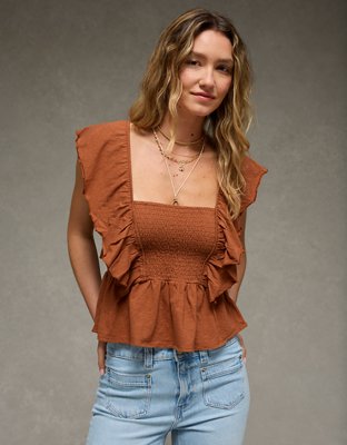 AE Sunchaser Knit Flutter Sleeve Babydoll Shirt