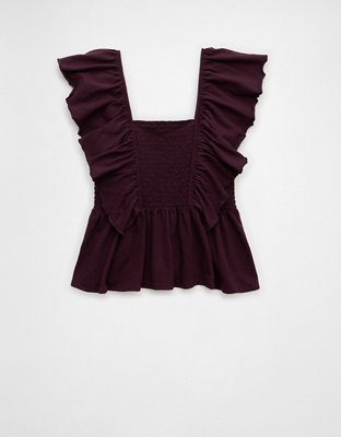 AE Sunchaser Knit Flutter Sleeve Babydoll Shirt