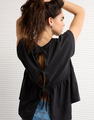 AE Sunchaser Knit Tie Back Babydoll T-Shirt | American Eagle
