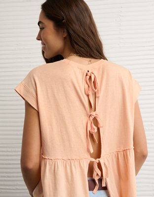 AE Sunchaser Knit Tie Back Babydoll T-Shirt | American Eagle
