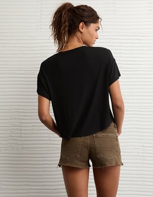 T-shirt côtelé à encolure en V Doux et sexy AE