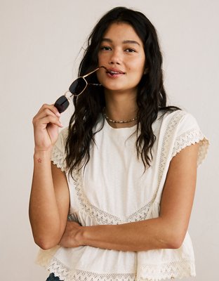 AE Sunchaser Lace Trim T-Shirt | American Eagle
