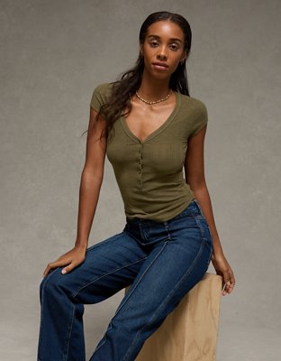 AE V-Neck Henley T-Shirt | American Eagle