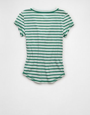 Женская футболка American Eagle AE V-Neck Henley, цвет: Зелёный, вариант 2 — фото 4