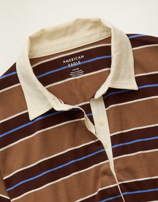 Женская футболка American Eagle AE Striped Rugby Polo, цвет: Коричневый — фото 5