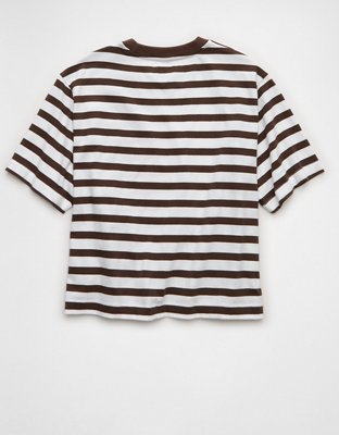 Женская футболка American Eagle AE Boxy Striped, цвет: Коричневый — фото 4