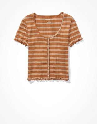 Женские футболки American Eagle AE Striped Snap-Front Baby Tee — фото 3