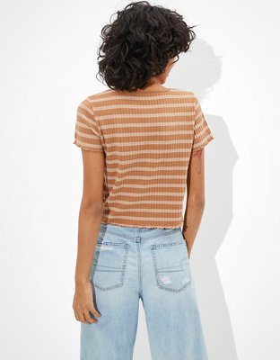 Женские футболки American Eagle AE Striped Snap-Front Baby Tee — фото 2