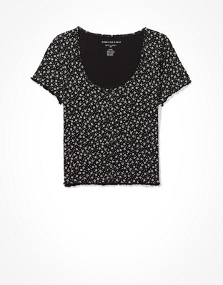Женские футболки American Eagle AE Floral Snap-Front Baby Tee — фото 3