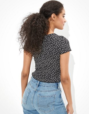 Женские футболки American Eagle AE Floral Snap-Front Baby Tee — фото 2