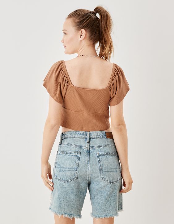 AE Cinch-Front Flutter Sleeve Tee