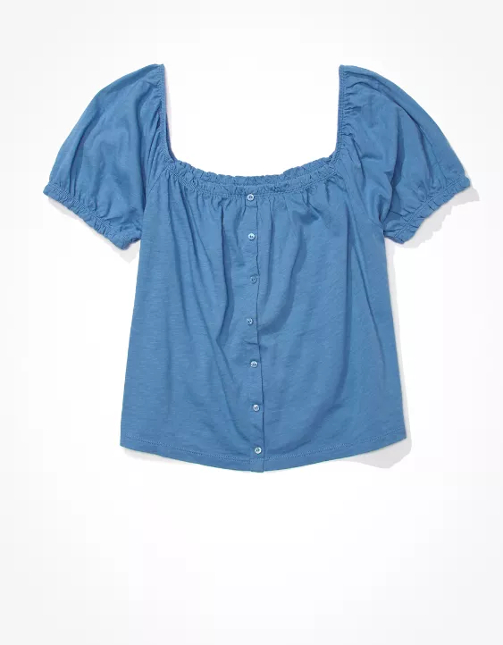 AE Puff-Sleeve Button-Up Tee
