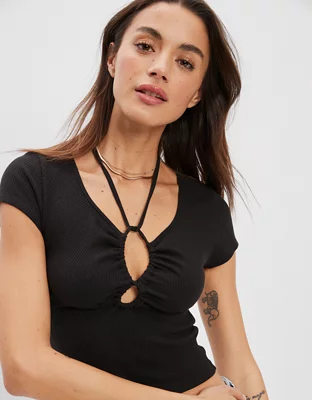 AE Keyhole Tie-Front Tee