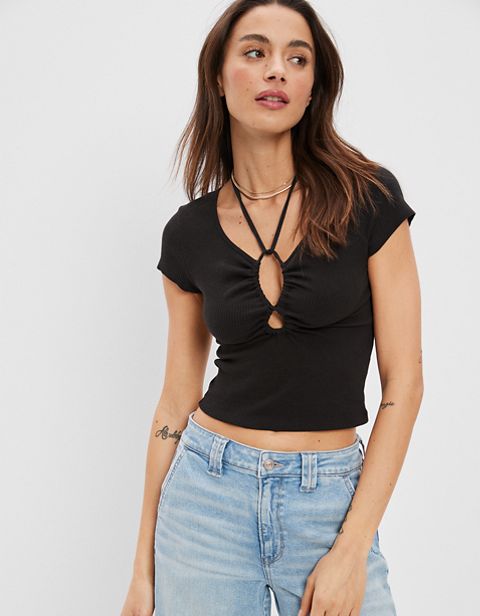 Женские футболки American Eagle AE Keyhole Tie-Front Tee
